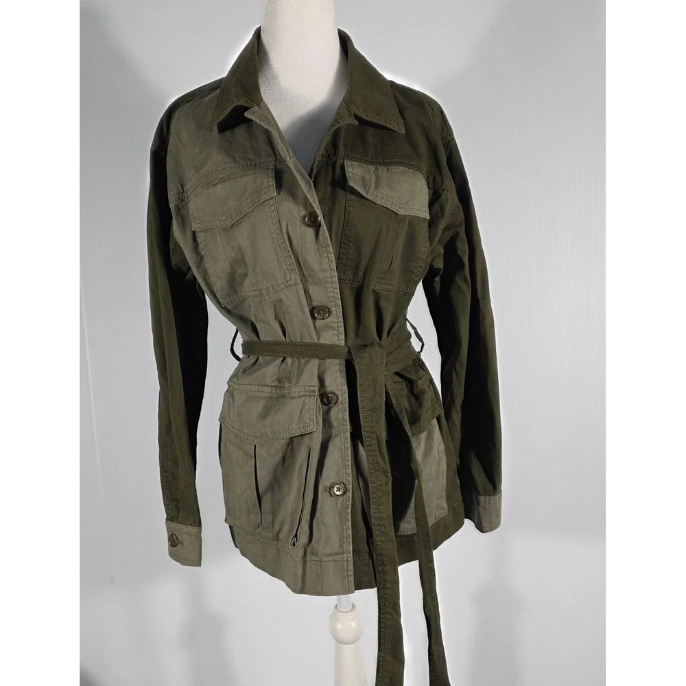 Banana Republic Two Tone Olive Green Utility Jacket Belted Button Women's Size S - Picture 2 of 4
